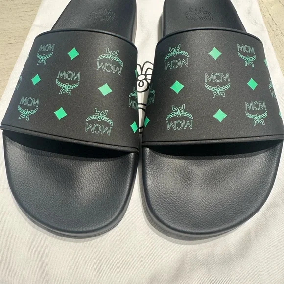 MCM | Shoes | Mcm Authentic Black And Green Logo Slide  display picture 1